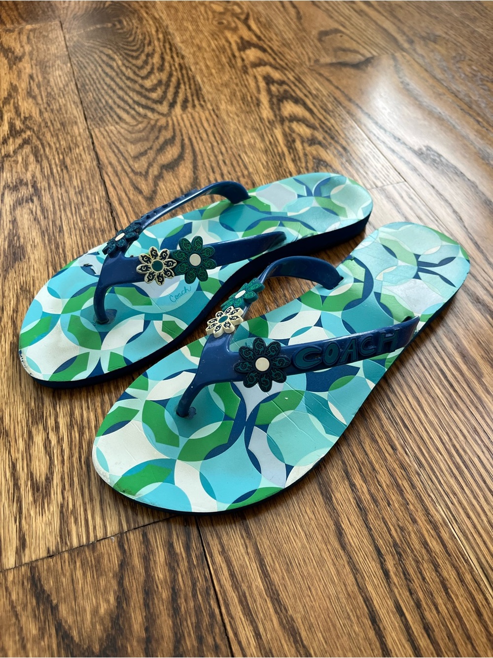 Coach Blue & Aqua Floral-Accent Women's Flip Flops